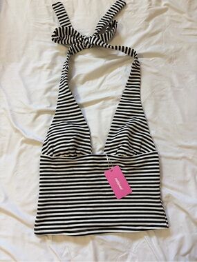 Edikted Black and White Striped Top with Pink Tag
